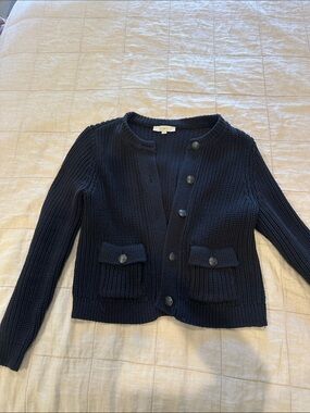 LOFT Black Chunky Knit Button Front Cardigan